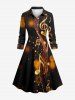 Robe chemise trapèze à boutons, imprimé notes de musique et taches lumineuses - marron foncé 5X