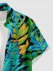 Chemise hawaïenne pour homme à imprimé feuilles tropicales, boutons et poche - Turquoise M
