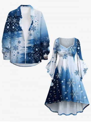 Ensemble assorti pour couple avec imprimé boule de Noël flocon de neige - BLUE