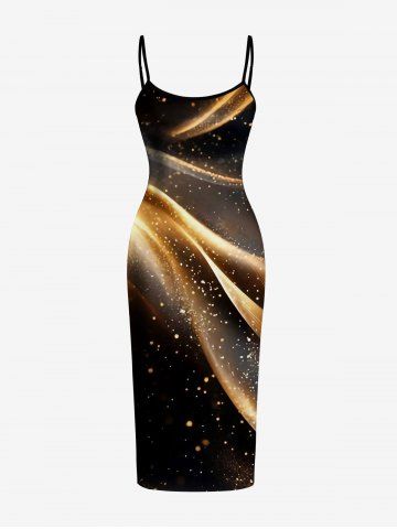 Ombre Glitter Light Beam Print Hawaii Dress - BROWN - 6X