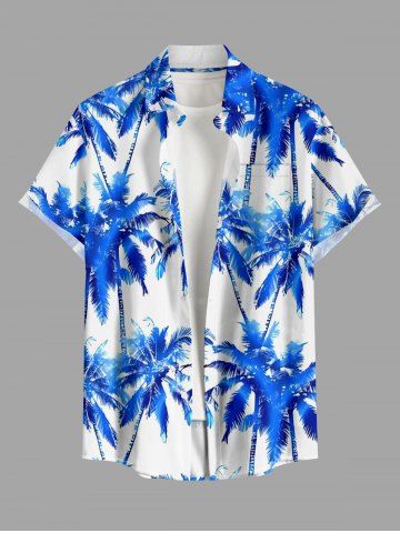 Coconut Tree Print Hawaii Button Pocket Shirt For Men - BLUE - 4XL