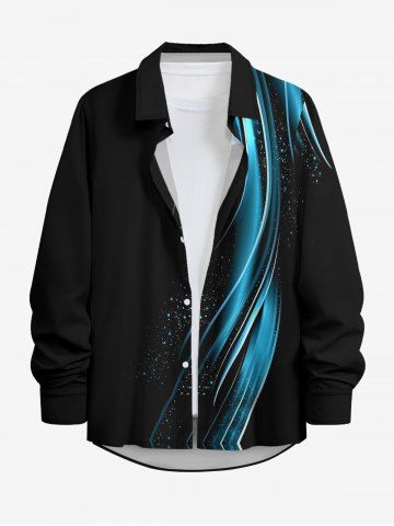 Fluid Art Galaxy Glitter 3D Print Buttons Long Sleeve Hawaii Shirt For Men - BLACK - 7XL