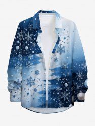 Christmas Snowflake Ball Print Button Long Sleeves Shirt For Men -  