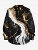 Marble Fluid Textured Print Hawaii Button Long Sleeves Shirt For Men - Noir L