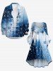 Christmas Snowflake Ball Print Button Long Sleeves Shirt For Men -  