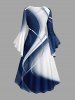 Robe asymétrique à ourlet haut-bas froncée, imprimé dégradé Hawaï à motif courbe - Cadetblue M