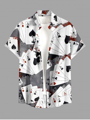 Poker Card Paint Splatter Print Buttons Pocket Hawaii Shirt For Men - GRAY - 5XL