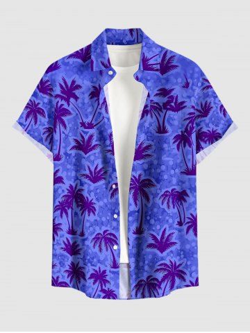 Coconut Tree Tie Dye Print Buttons Pocket Hawaii Shirt For Men - PURPLE - M
