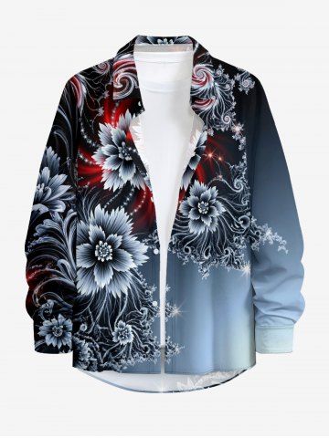 Chemise homme à manches longues boutonnée imprimé fleurs et volutes dégradé Hawaii