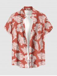 Chemise hawaïenne pour homme à imprimé fleurs d'hibiscus, feuilles et paisley, boutons et poche - Orange S