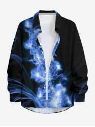 Chemise Hawaii homme à boutons, manches longues, imprimé fleurs et feuilles à paillettes - Bleu Ciel 5XL