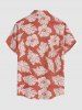 Chemise hawaïenne pour homme à imprimé fleurs d'hibiscus, feuilles et paisley, boutons et poche - Orange S