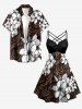 Flowers Ethnic Pattern Print Ruched Lattice Crisscross Straps Hawaii Dress -  