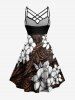 Flowers Ethnic Pattern Print Ruched Lattice Crisscross Straps Hawaii Dress -  