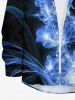 Chemise Hawaii homme à boutons, manches longues, imprimé fleurs et feuilles à paillettes - Bleu Ciel 5XL
