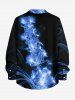 Chemise Hawaii homme à boutons, manches longues, imprimé fleurs et feuilles à paillettes - Bleu Ciel 5XL