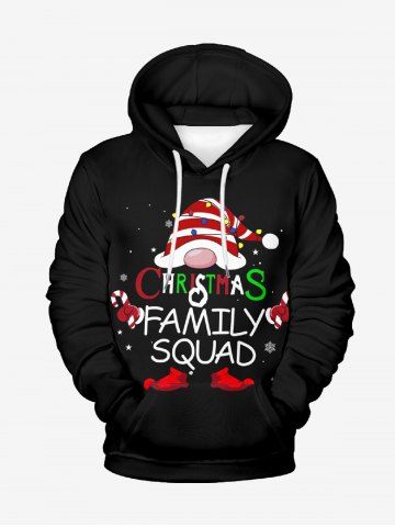 Christmas Hat Stocking Letters Snowflake Santa Claus Print Pullover Long Sleeves Hoodie For Men - BLACK - L