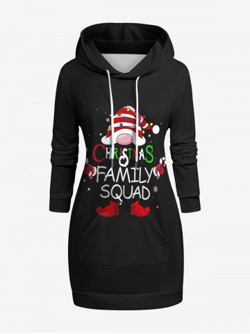 Sweat à capuche à manches longues imprimé motif chapeau de Noël, chaussette, lettres, flocon de neige et Père Noël - BLACK - 2XL