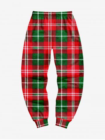 Men's Christmas Plaid Print Jogger Pants - RED - 3XL