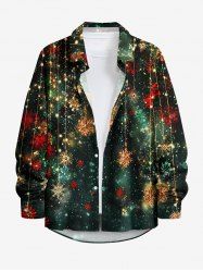 Chemise boutonnée à manches longues pour homme avec imprimé boules de Noël, flocons de neige et galaxie en dégradé - Vert profond M