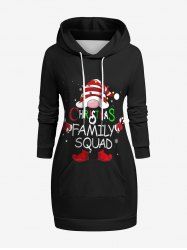 Christmas Hat Stocking Letters Snowflake Santa Claus Print Pullover Long Sleeves Hoodie -  