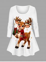 Christmas Elk Light Scarf Gift Box Print Long Sleeve T-shirt -  