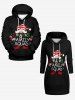 Christmas Hat Stocking Letters Snowflake Santa Claus Print Pullover Long Sleeves Hoodie -  