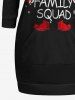 Christmas Hat Stocking Letters Snowflake Santa Claus Print Pullover Long Sleeves Hoodie -  
