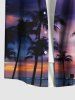 Plus Size Coconut Tree Ombre Dusk Galaxy Print Hawaii Button Pocket Shirt For Men -  