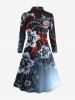 Robe de golf trapèze à poche zippée avec imprimé fleurs en volutes dégradé Hawaii - Bleu-gris 2XL
