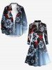 Robe de golf trapèze à poche zippée avec imprimé fleurs en volutes dégradé Hawaii - Bleu-gris 2XL