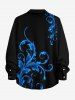 Glitter Curve Leaf Branch Print Hawaii Button Long Sleeves Shirt For Men -  