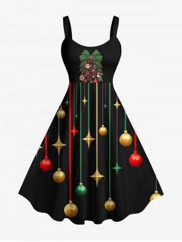 Robe débardeur à imprimé boules de Noël, étoiles, glands et Père Noël (bretelles réglables) - BLACK - XXS