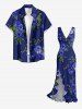 Flower Leaf Print Hawaii Ruffles Split Dress -  