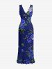 Flower Leaf Print Hawaii Ruffles Split Dress -  