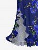 Flower Leaf Print Hawaii Ruffles Split Dress -  