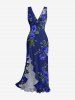 Flower Leaf Print Hawaii Ruffles Split Dress -  