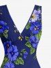 Flower Leaf Print Hawaii Ruffles Split Dress -  