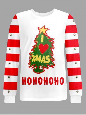 Men's Christmas Tree Bells Stripes Print Long Sleeves T-shirt - RED - XL