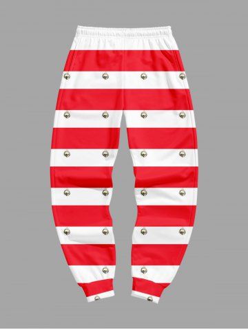 Men's Christmas Stripes Bells Print Jogger Pants - RED - 5XL