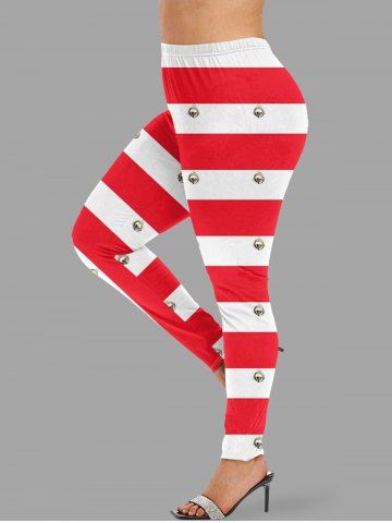 Leggings imprimés cloches de Noël et rayures - RED - 6X