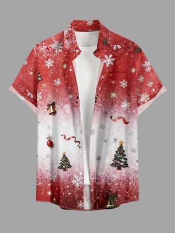 Chemise homme à imprimé sapin de Noël, flocons de neige, cloches et boules, boutonnée avec poche - RED - 4XL