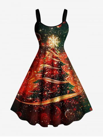 Robe débardeur à imprimé 3D sapin de Noël et paillettes galaxie (bretelles réglables) - DEEP RED - XXS