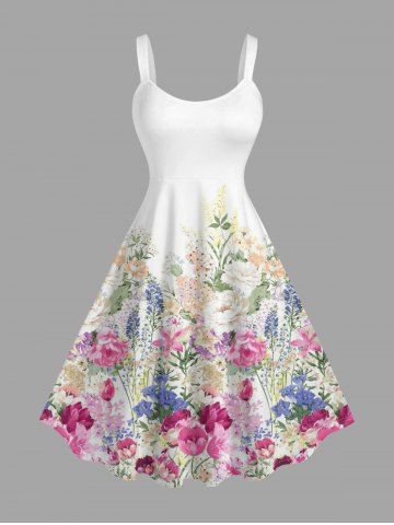 Flowers Leaf Print Hawaii Tank Dress(Adjustable Shoulder Strap) - PINK - 6X