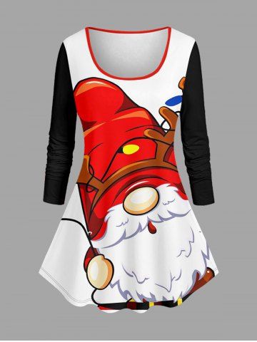 Women's Christmas Santa Claus Elk Print Long Sleeve T-shirt - RED - L