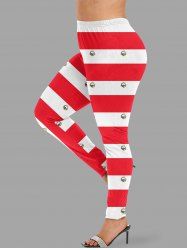 Leggings imprimés motif cloches de Noël et rayures - Rouge 4X