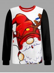 T-shirt homme à manches longues imprimé Père Noël et élan de Noël - Rouge 4XL