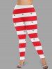 Leggings imprimés motif cloches de Noël et rayures - Rouge 4X