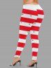 Leggings imprimés motif cloches de Noël et rayures - Rouge 4X
