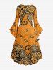 Robe asymétrique à ourlet haut-bas et fronces, imprimé ethnique fleurs et feuilles Hawaï - Orange Foncé 4X